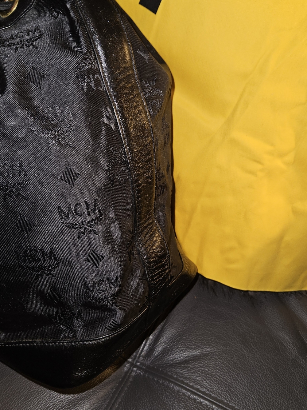 MCM Black Monogram Drawstring Bucket Shoulder Bag - Picture 4 of 5